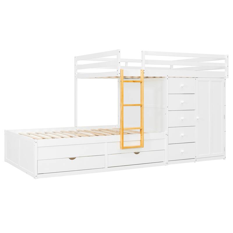 Roomfitters Full Size Bunk Bed with Drawers and Mini Wardrobe, Solid Wood