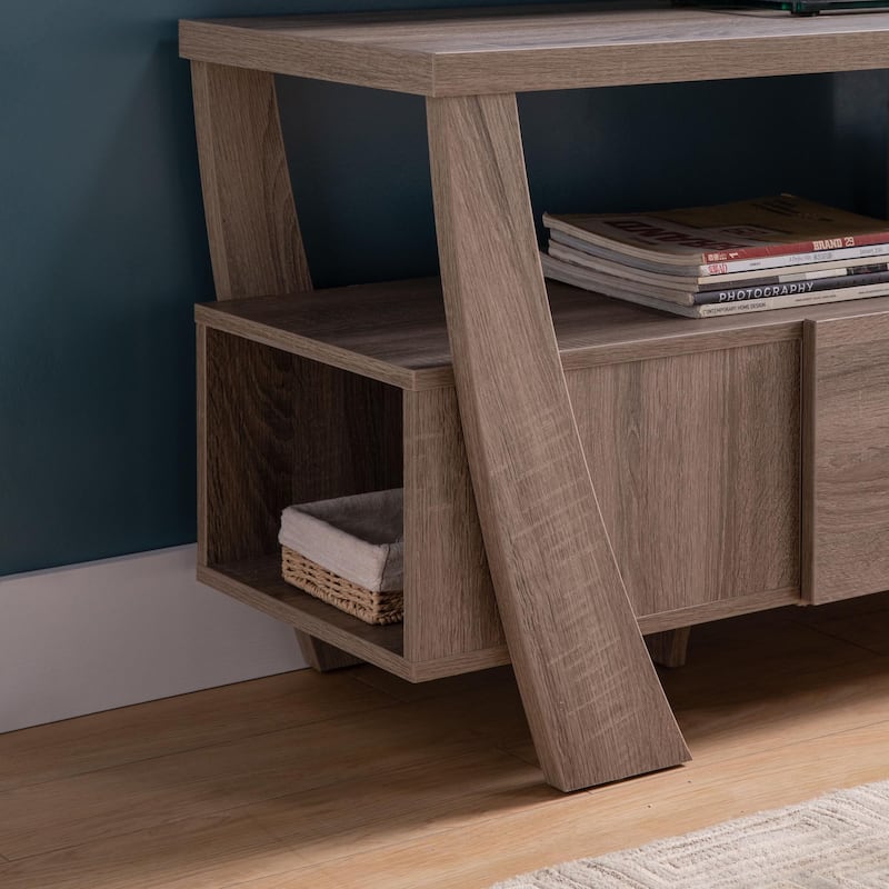 Modern TV Stand with 2 Open Shelves and 2 Side Shelves
