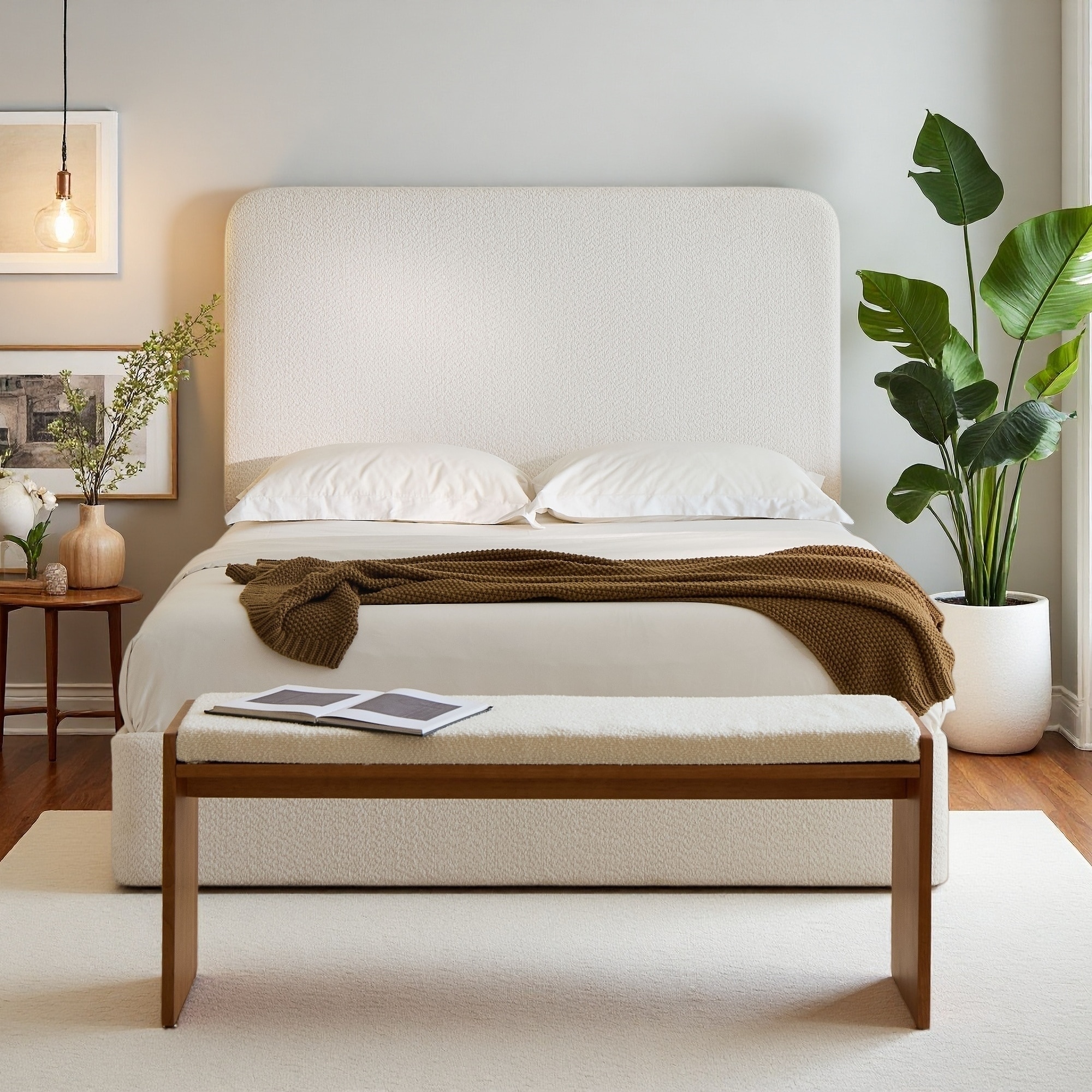 Upholstered Platform Bed with Tall Headboard