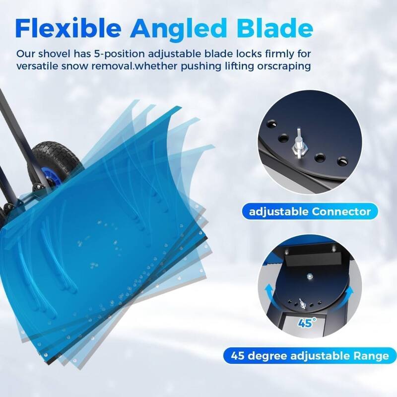 Heavy Duty 30-Inch Wheeled Snow Shovel with Adjustable Ergonomic Handle