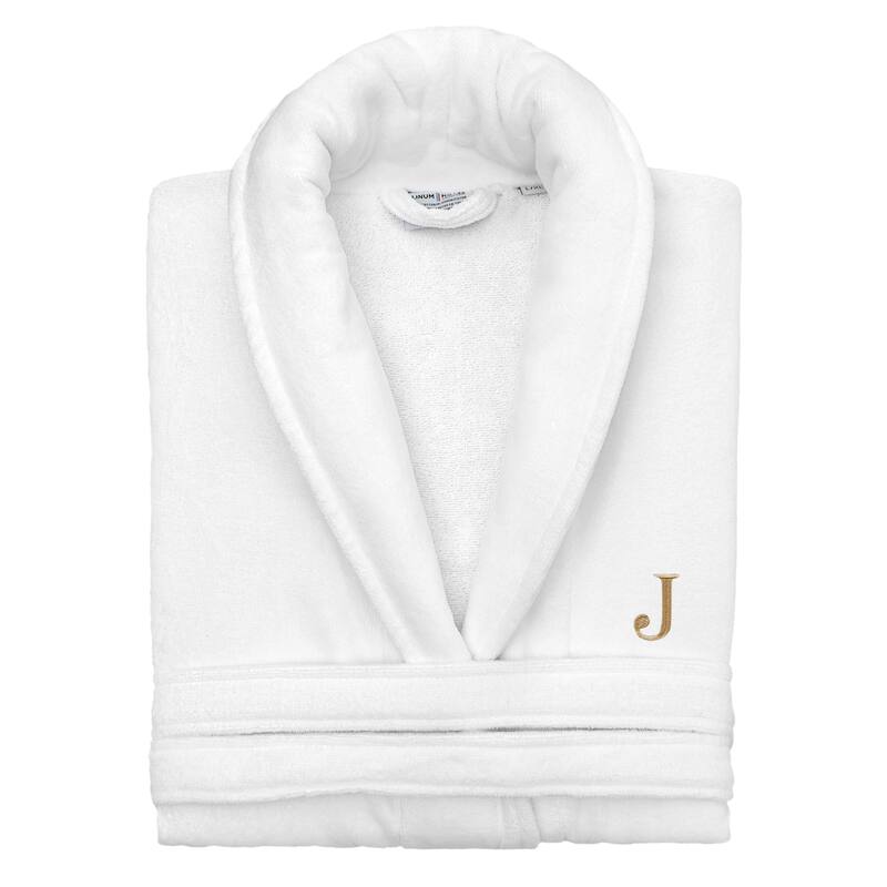 Authentic Hotel and Spa 100% Turkish Cotton Personalized Unisex Anovia Velour Bathrobe - Gold Block Font - Small/Medium - J
