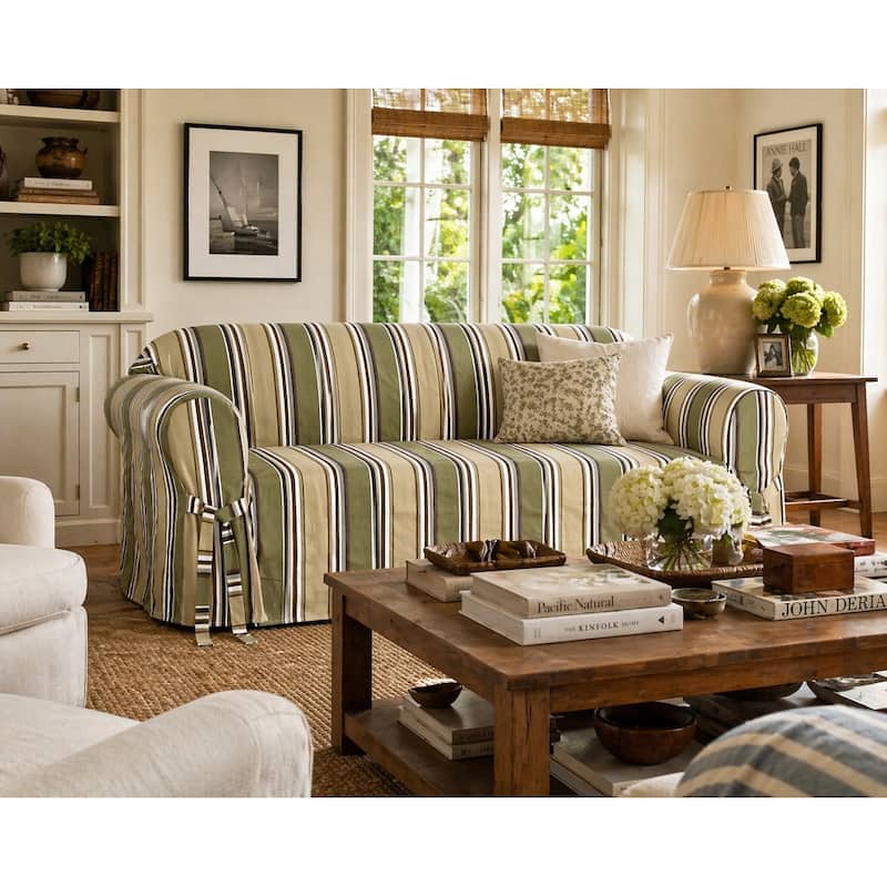 Classic Slipcovers Classic Stripe Sofa Slipcover - Brown