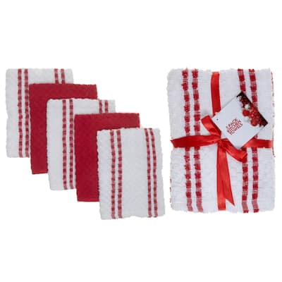 5 Pack Red Striped Terry Kitchen Towels