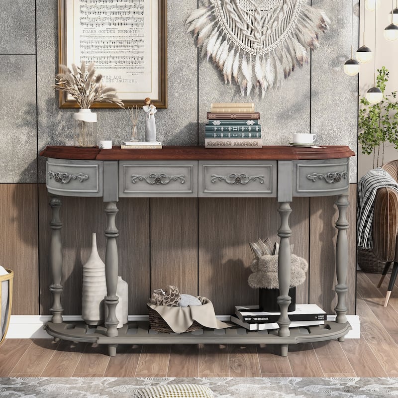 52" Modern and Contemporary Curved Console Table with 4 Drawers & 1 Shelf - Antique Grey
