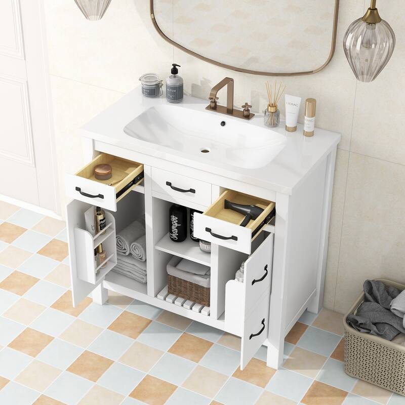 36" Solid Wood Frame Bathroom Cabinet