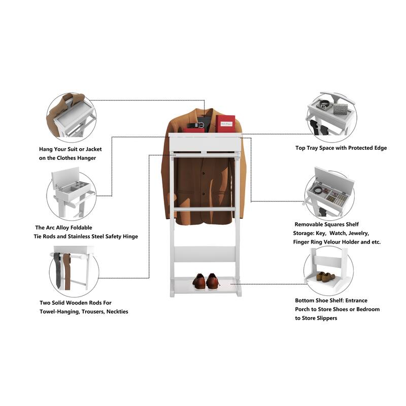 Garment Rack Clothes Valet Stand with Storage Organizer