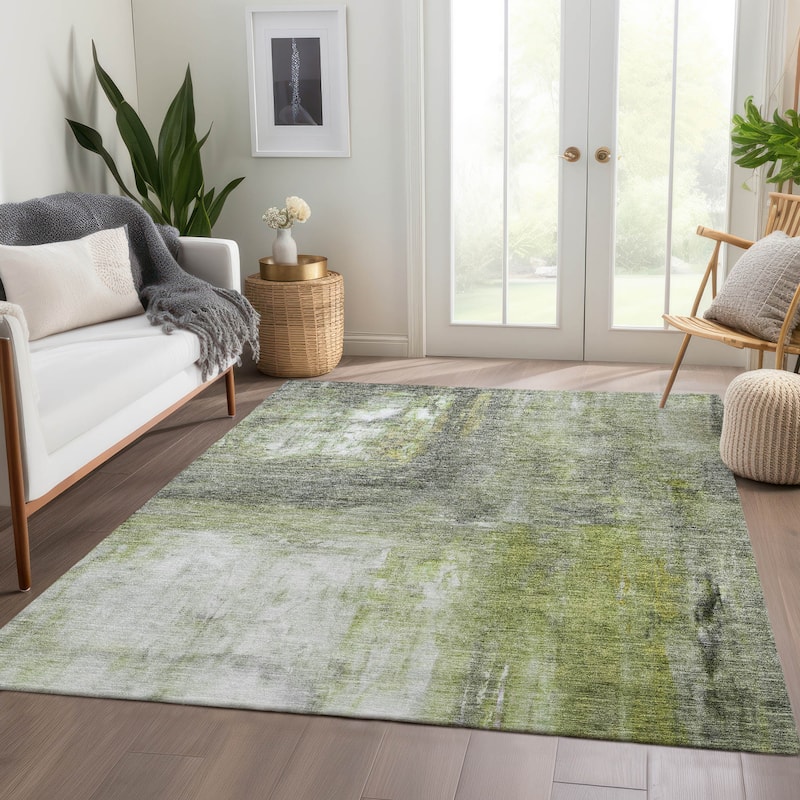 Machine Washable Indoor/ Outdoor Abstract Watercolor Chantille Rug
