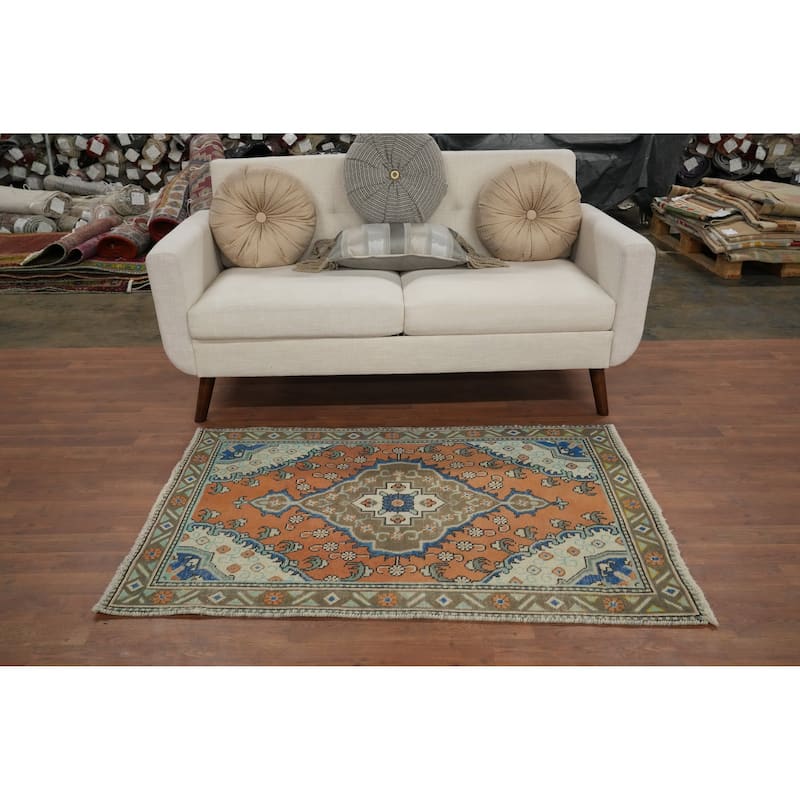 Hand Knotted Oriental 100% Wool Carpet Traditional Floral Oranges & Rust Tabriz Area Rug - 4' 8'' X 3' 1''
