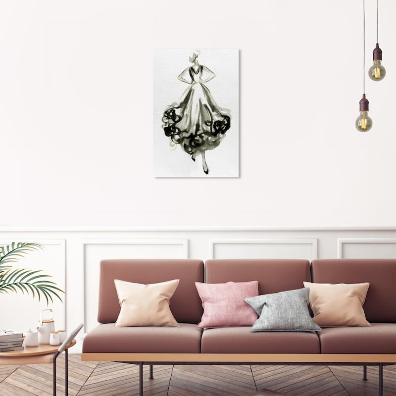 Wynwood Studio Canvas Fashion and Glam Elegant Dress Flow IV Black and Glam Wall Art Canvas Print - 30 x 20