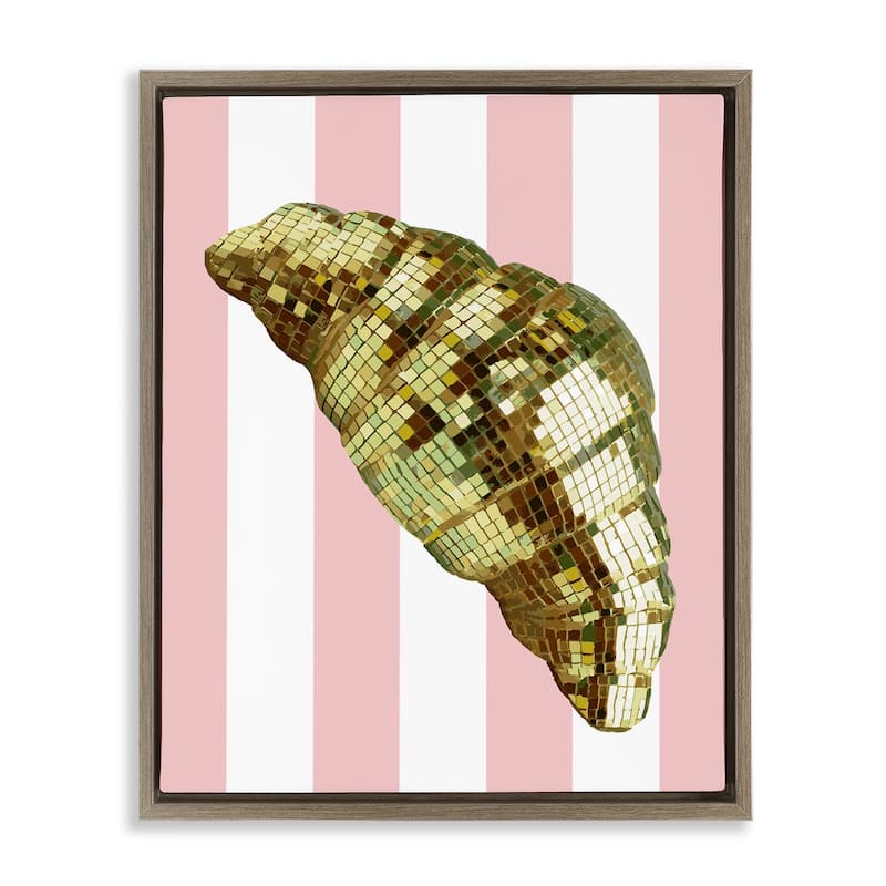 Stupell Disco Croissant & Pink Stripes Framed Floater Canvas Wall Art Design By Lil' Rue - 17 x 21 - Brown