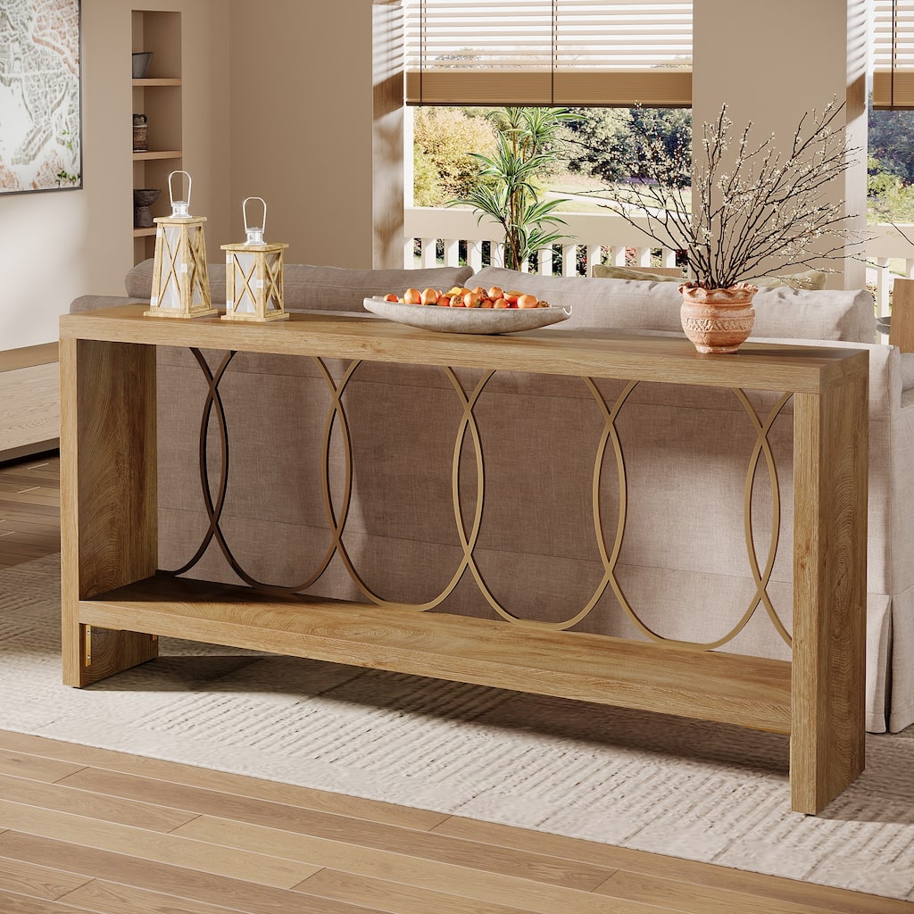 70.9" Extra Long Entryway Console Table with Storage, 2-Tier Farmhouse Sofa Table