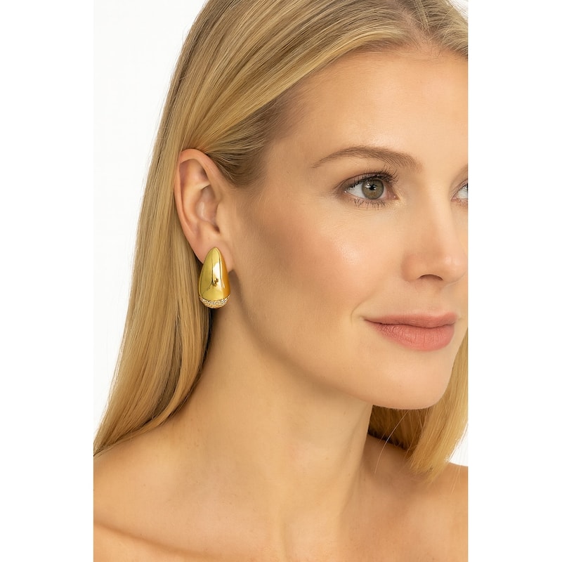 Teardrop Bubble Stud Earring with Cubic Zirconia Pavé Detail - 1.2" Long
