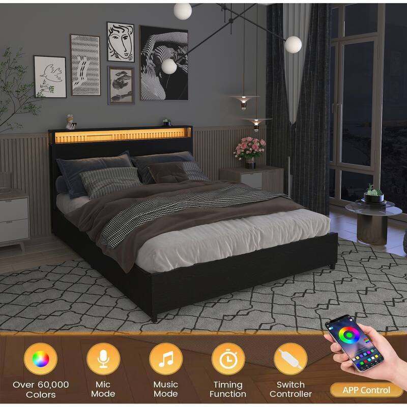King Bed Frame with Storage Headboard