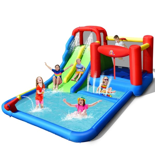 slide 2 of 11, Costway Inflatable Water Slide Kids Jumping Bounce Castle Splash Pool - See Details See Details - 5-7 Years