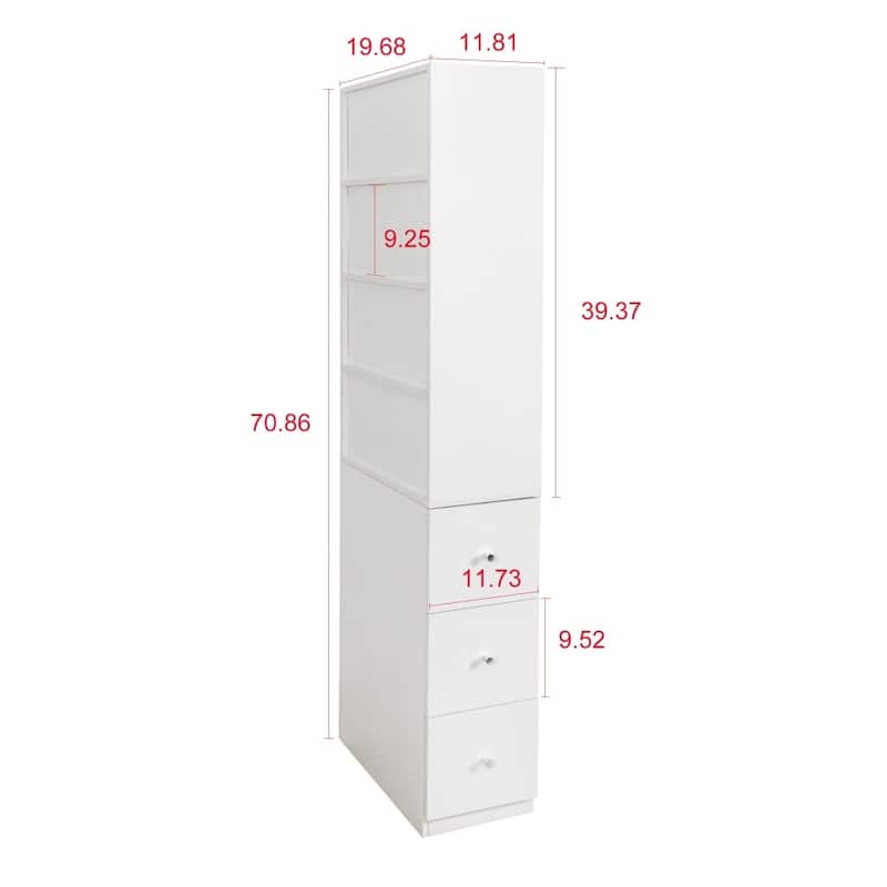 Wooden Display Storage Cabinet Bookshelf Bookcase with 4-Tier Shelf & 3 Drawers