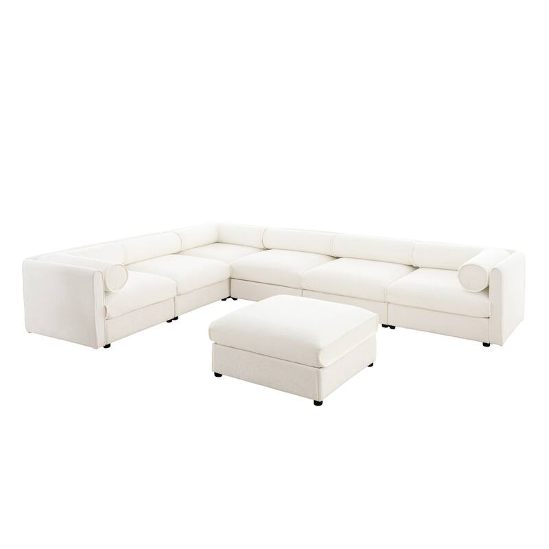 Modern Large Modular Sectional Sofa with Storage Ottoman and Cylindrical Backrest and Armrests for Living Room or Guest Room