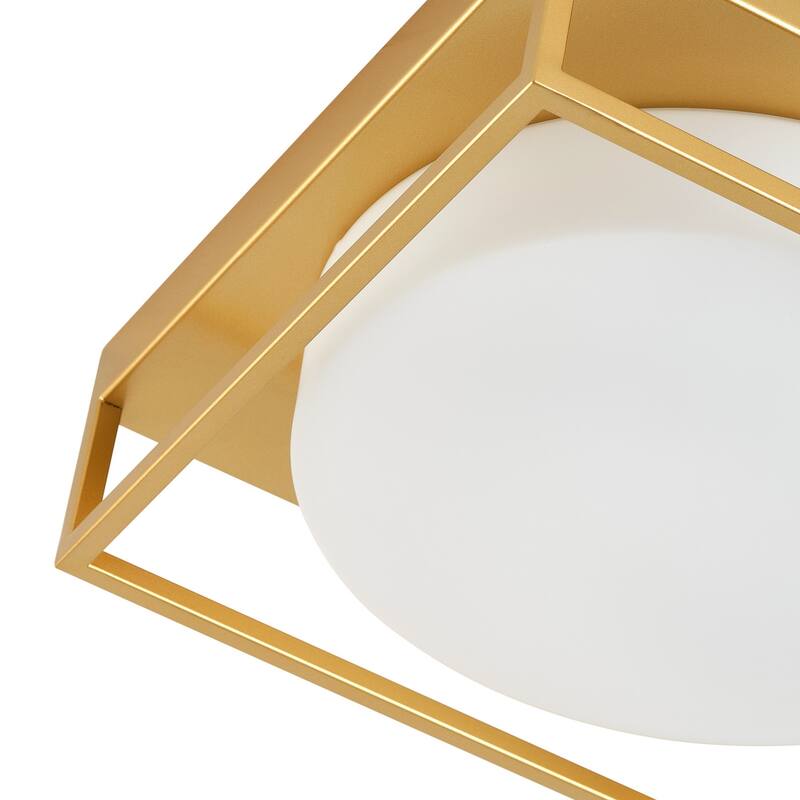 Farmhouse Square Metal Frame Flush Mount Ceiling Light with White Glass Shade