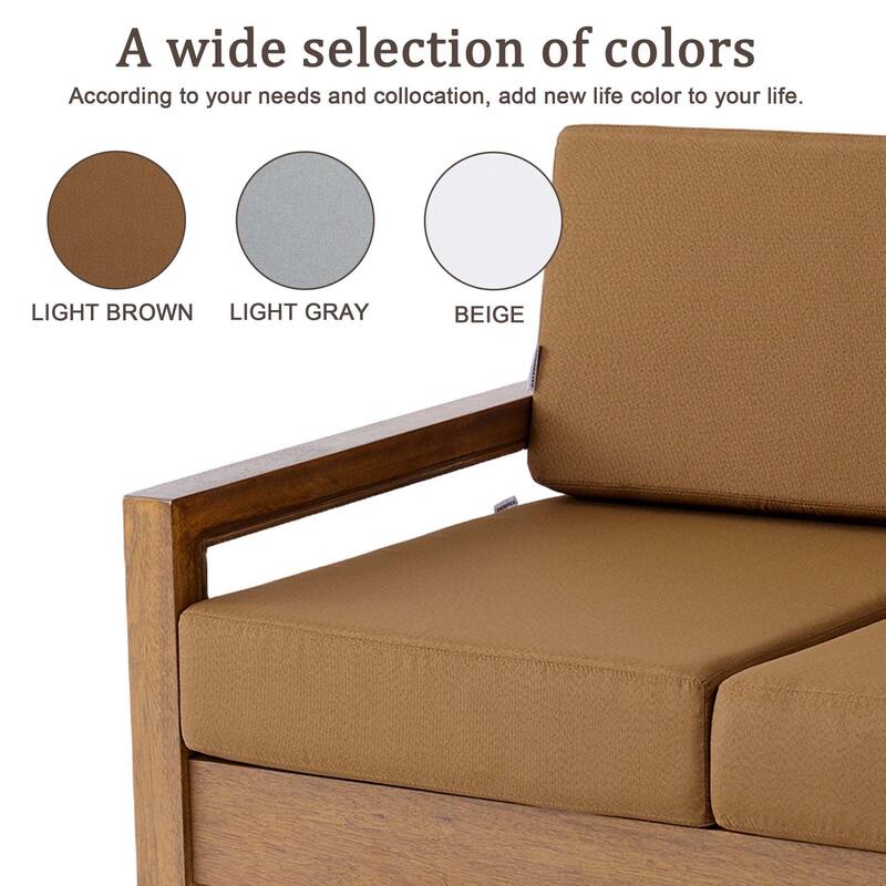 Teak Wood Cushioned Outdoor Patio Loveseat Set with Side Table