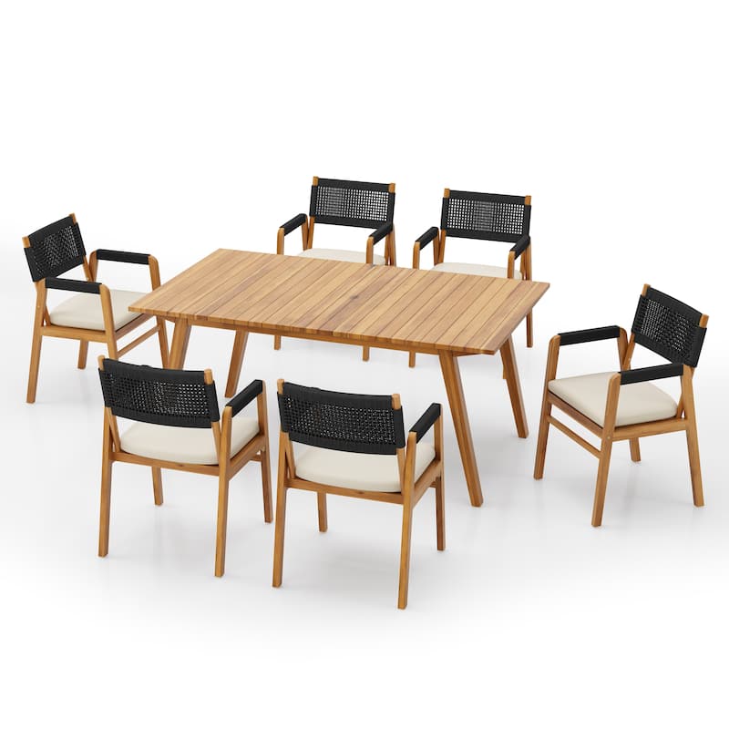 Christopher Knight Home- Oliver Outdoor 7-piece Acacia Wood Dining Set with Rope-Woven Armchairs