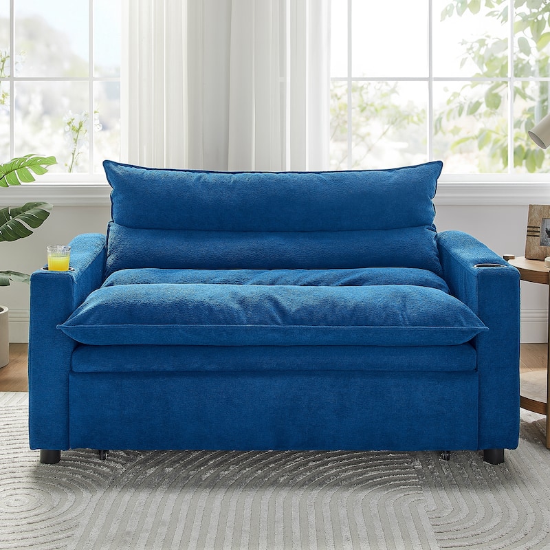 3-in-1 Convertible Sofa Bed, Sleeper Couch with Adjustable Backrest, Velvet Pull-Out Loveseat Chaise Lounge