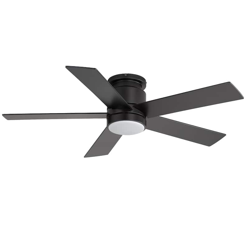 42"/52" Modern Black Flush Mount Ceiling Fan with LED Light and Remote