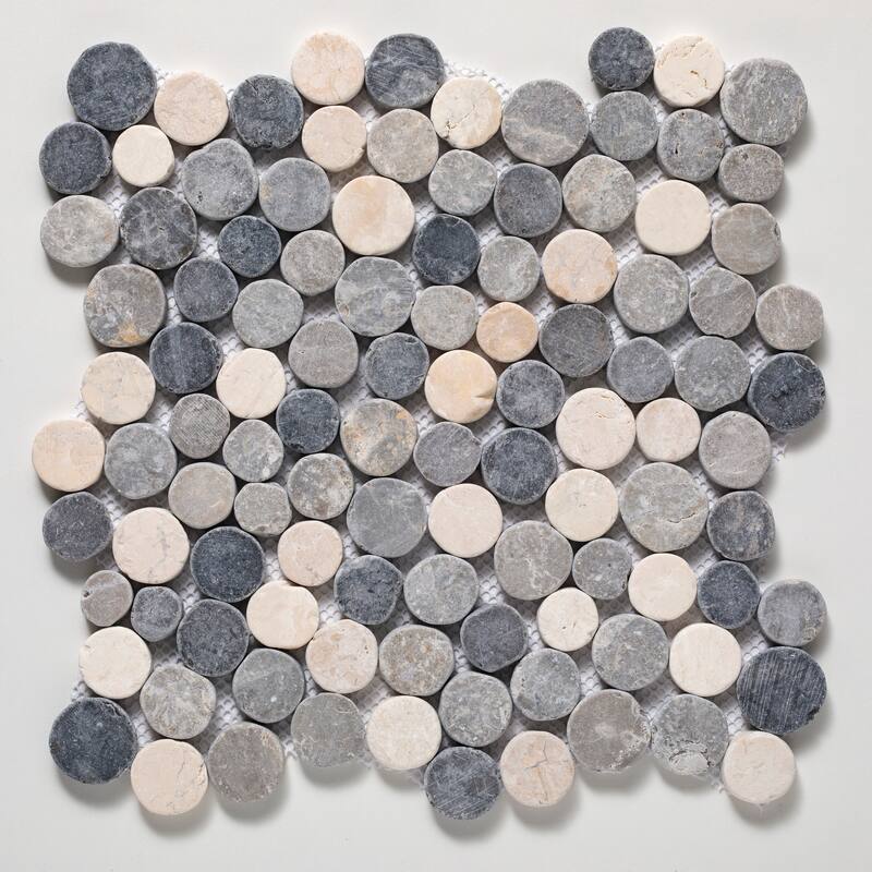 Penny Rounds 11 in. x 11 in. Honed Marble Mesh-Mounted Mosaic Wall and Floor Tile