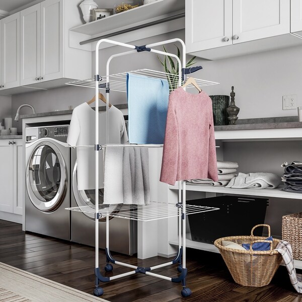 Tiered Laundry Station with Collapsible Shelves and Wheels for Folding, Sorting and Air Drying by Lavish Home. Opens flyout.