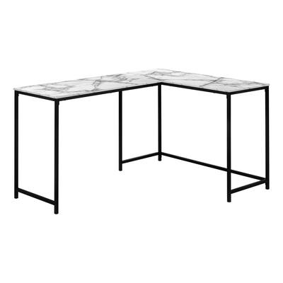 Computer Desk, Home Office, Corner, 58"l, L Shape, Work, Laptop, White Marble Look Laminate, Black Metal, Contemporary