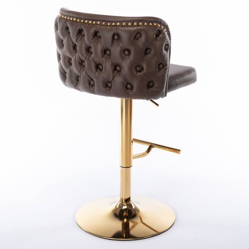 Set of 2 Modern Leather Upholstered Swivel Adjustable Height Tufted Bar Stools with Back