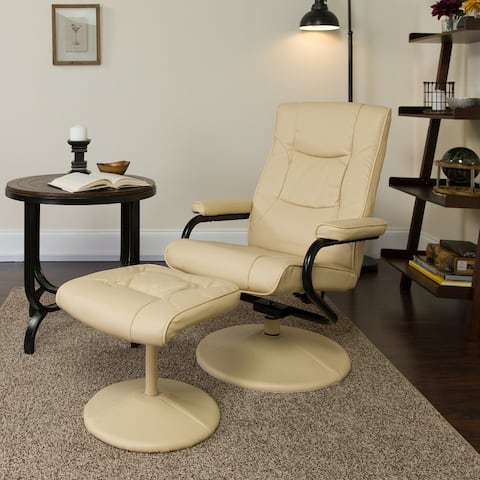 Contemporary Multi-Position Recliner and Ottoman with Wrapped Base