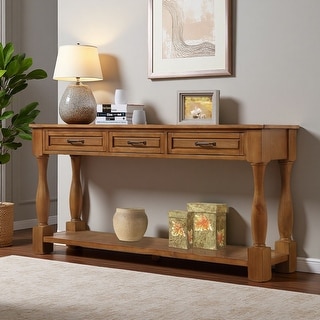 63" Long Solid Wood Console Table with 3 Drawers, 1 Bottom Shelf, and ...