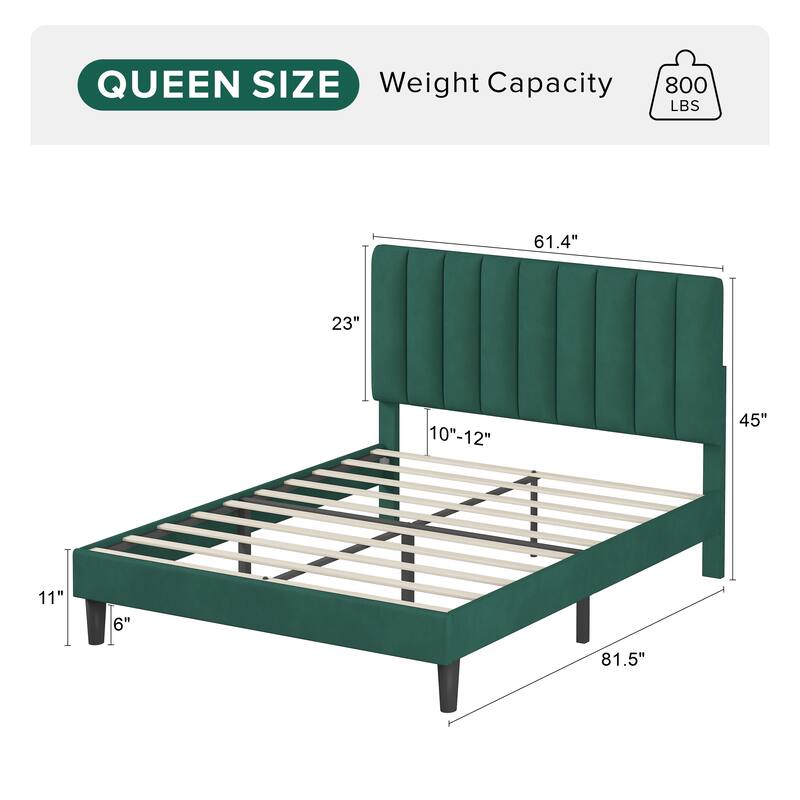 Upholstered Platform Bed Frame with Adjustable Headboard, Velvet Upholstered, No Noise, 800 lbs Capacity, 12 Inch Clearance