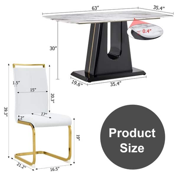 Black imitation marble dining table and chairs with 4 black PU gold ...