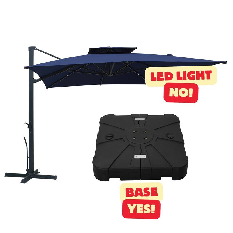 13-Ft Aluminum Dual-Roof Cantilever Umbrella - Navy with base NO LED