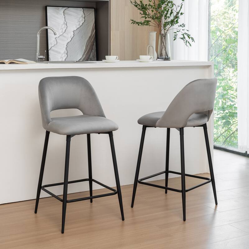 Porthos Home Aria Velvet Counter Stools with Steel Legs, Set of 2