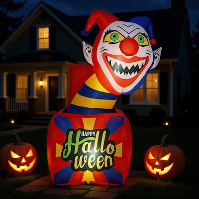 Costway 5 Ft Halloween Inflatable Clown Blow up Circus Clown Box - as pic shows - See Details