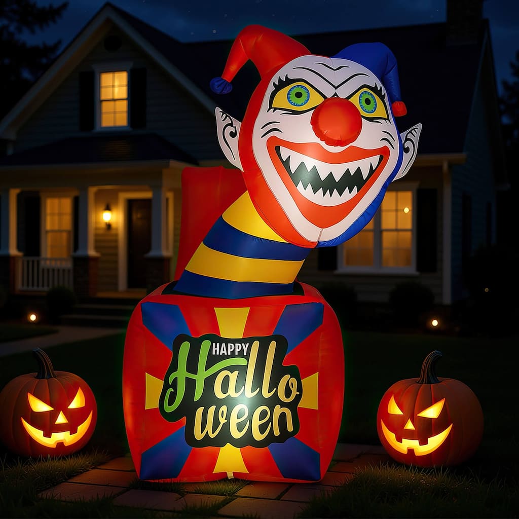 Costway 5 Ft Halloween Inflatable Clown Blow up Circus Clown Box - as pic shows - See Details