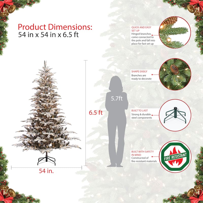 Puleo International Pre-Lit 6.5' Flocked Aspen Fir Artificial Christmas Tree