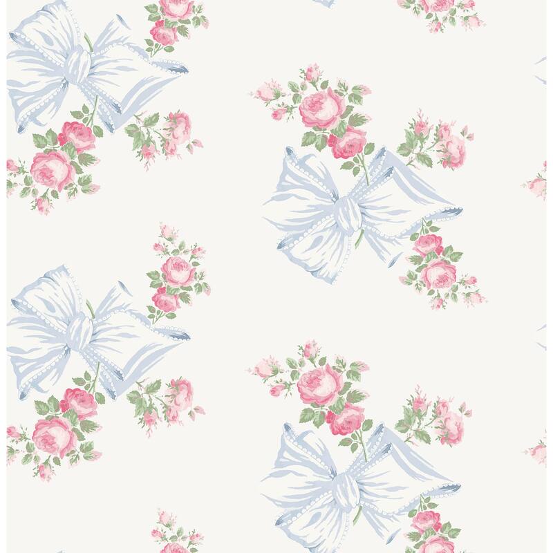 LoveShackFancy Rosa Beaux Pastel Blue Large Bow Spot Wallpaper
