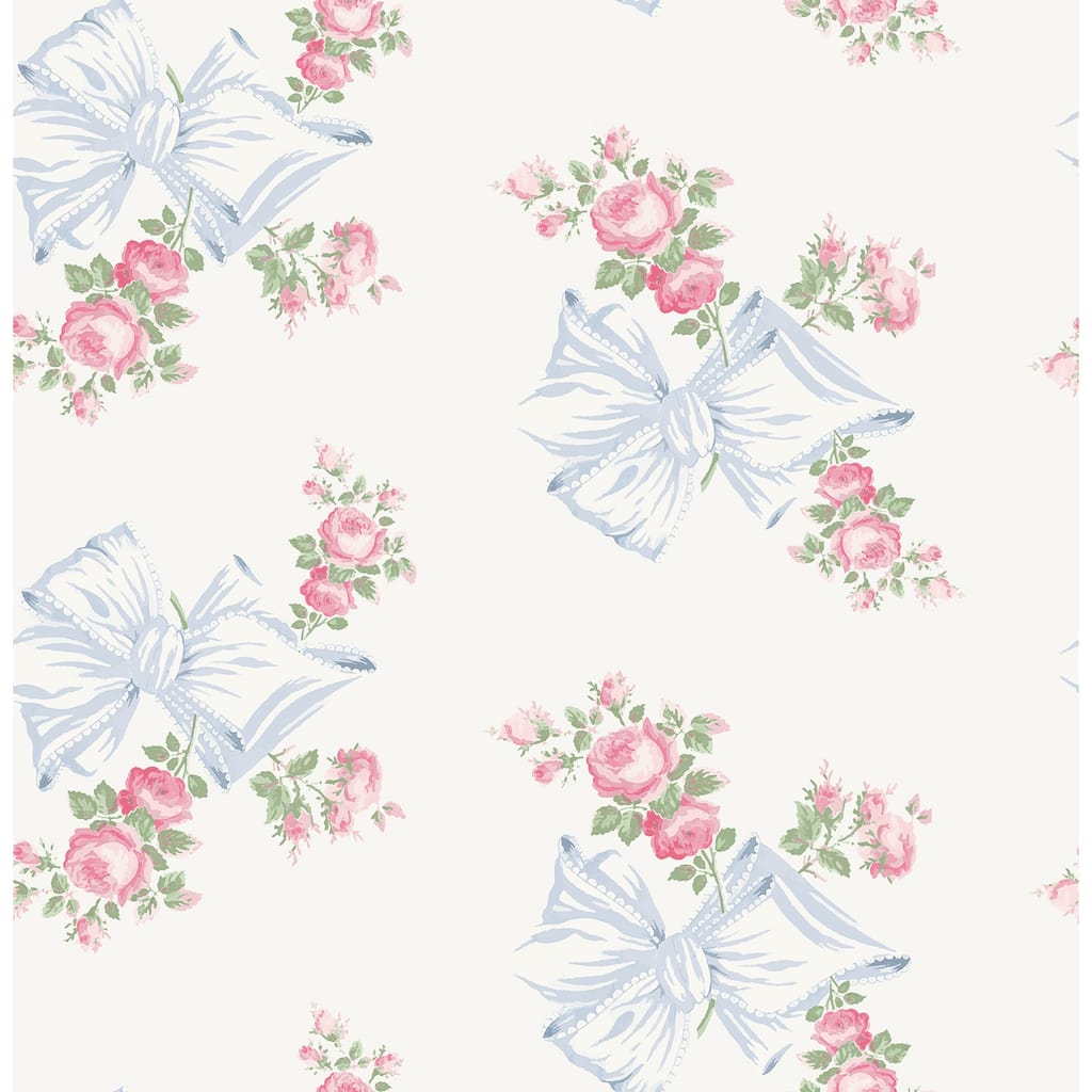 LoveShackFancy Rosa Beaux Pastel Blue Large Bow Spot Wallpaper