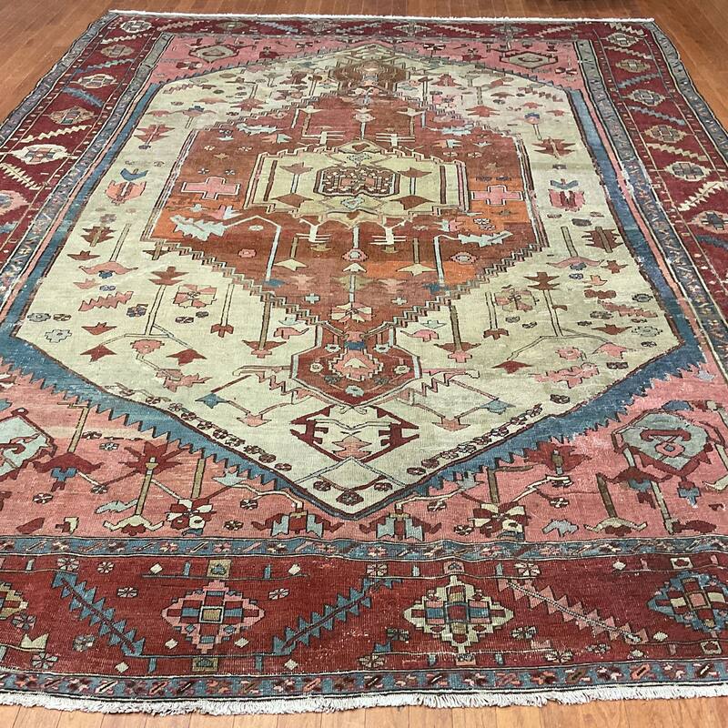 HERAT ORIENTAL Antique 1880s Serapi Wool Rug - 9'6" x 12'9"