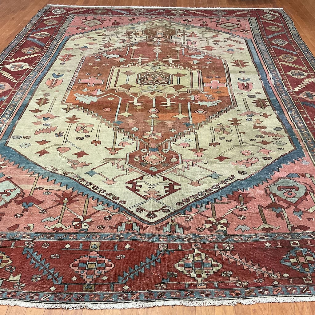 HERAT ORIENTAL Antique 1880s Serapi Wool Rug - 9'6" x 12'9"