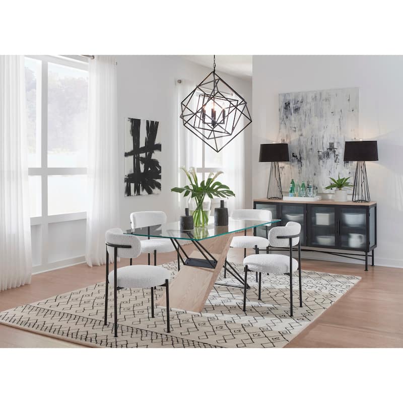Aere Four Door Ribbed Glass, Metal and Wood Sideboard in Natural Ash and Black - 36" x 66" x 18"