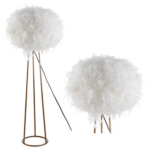 Bevin 52" Feather Metal LED Floor Lamp, White/Gold by JONATHAN Y - White