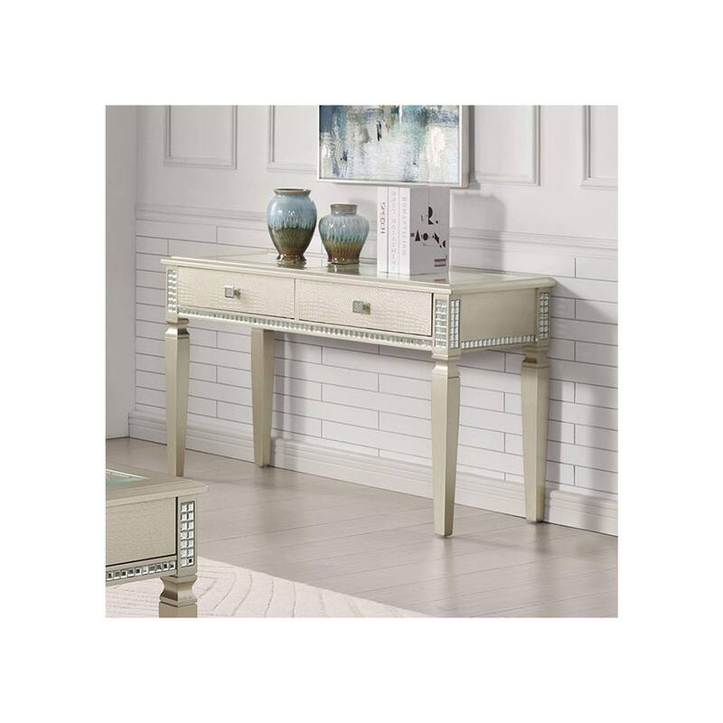 Sofa Table Silver Glam Storage Drawers Table 5mm Tempered Glass Top w/ Diamond Pattern Living Room 1pc Side Table.