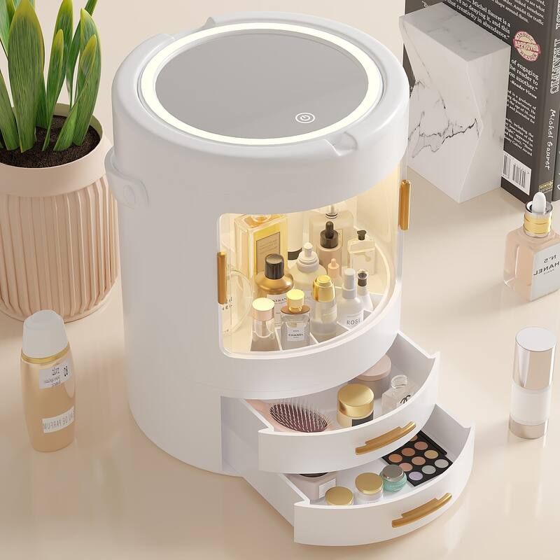 Makeup Organizer Bathroom Medicine Organizer Cosmetic Display Cases with Led Mirror for Dresser, Vanity Countertop