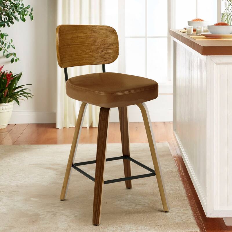 26" Swivel Upholstered Counter Height Bar Stool - 36.4" H x 17.1" W x 20" D - Single - Brown