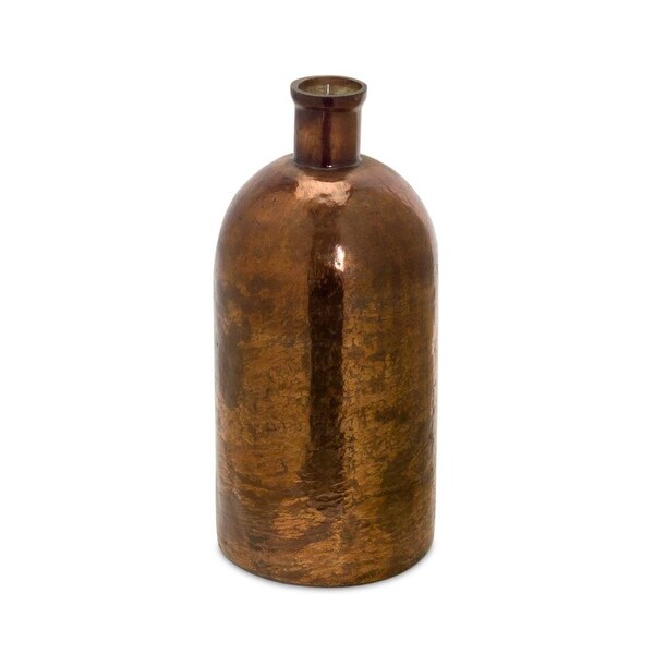 17.5" Glossy Copper Brown Decorative Table Top Cylindrical Flower Vase - N/A