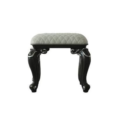 Wooden Stool with Upholstered Cushion in Charcoal