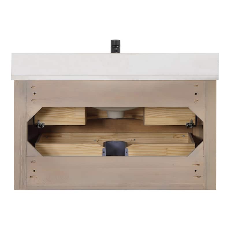 Cristo Floating Bath Vanity with White Quartz Stone Top without Mirror